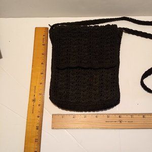 Crocheted Black Purse with Shoulder Crossbody Strap